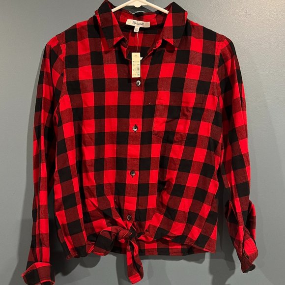 Madewell Flannel Tie-Front Shirt in Buffalo Check, XXSmall (New!) - Picture 1 of 6